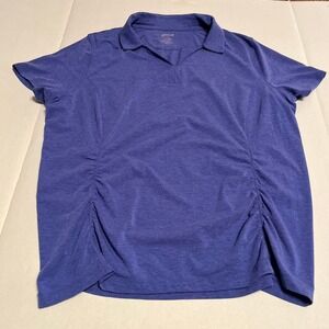 Duluth Trading Co Collared V-neck‎ ruched stretch T-shirt Women's XL Purple